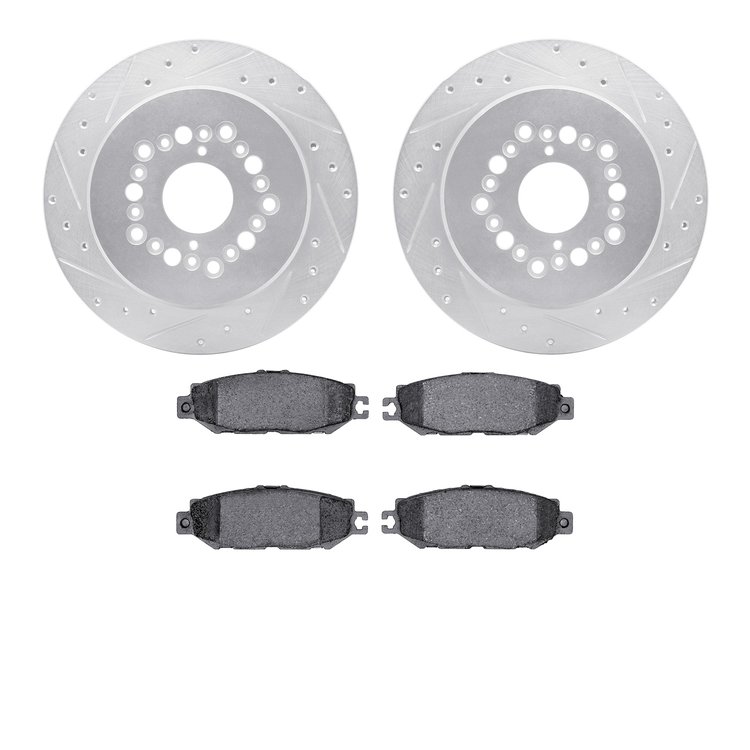 7302-75009 Drilled/Slotted Brake Rotor with 3000-Series Ceramic Brake Pads Kit [Silver], 1993-2000 Lexus/Toyota/Scion, Position: