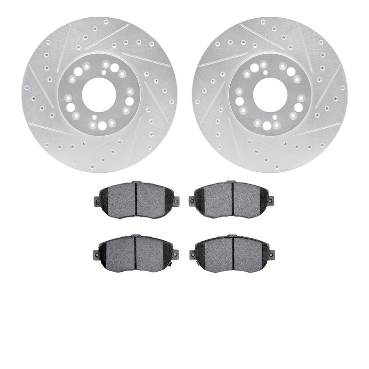 7302-75010 Drilled/Slotted Brake Rotor with 3000-Series Ceramic Brake Pads Kit [Silver], 1993-2010 Lexus/Toyota/Scion, Position: