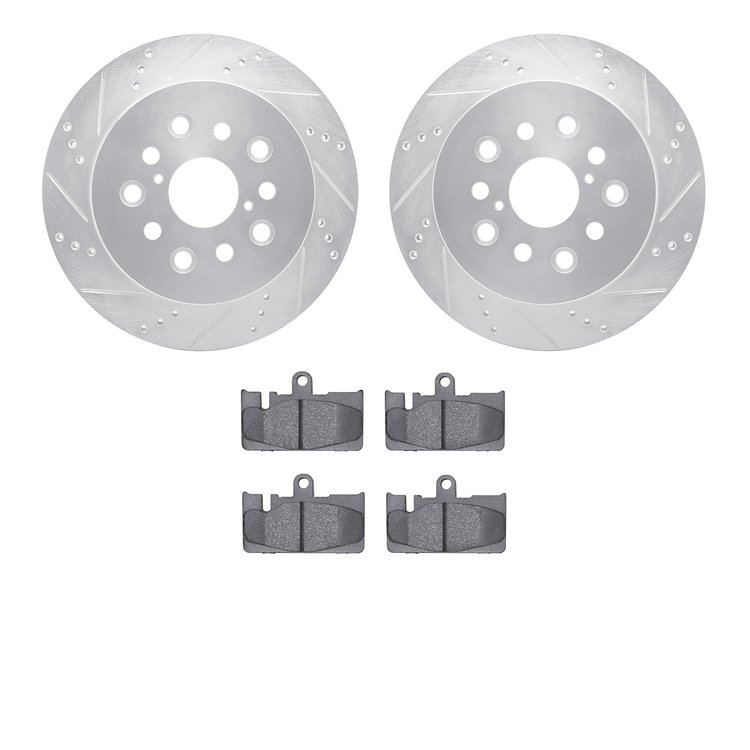 7302-75014 Drilled/Slotted Brake Rotor with 3000-Series Ceramic Brake Pads Kit [Silver], 2001-2006 Lexus/Toyota/Scion, Position: