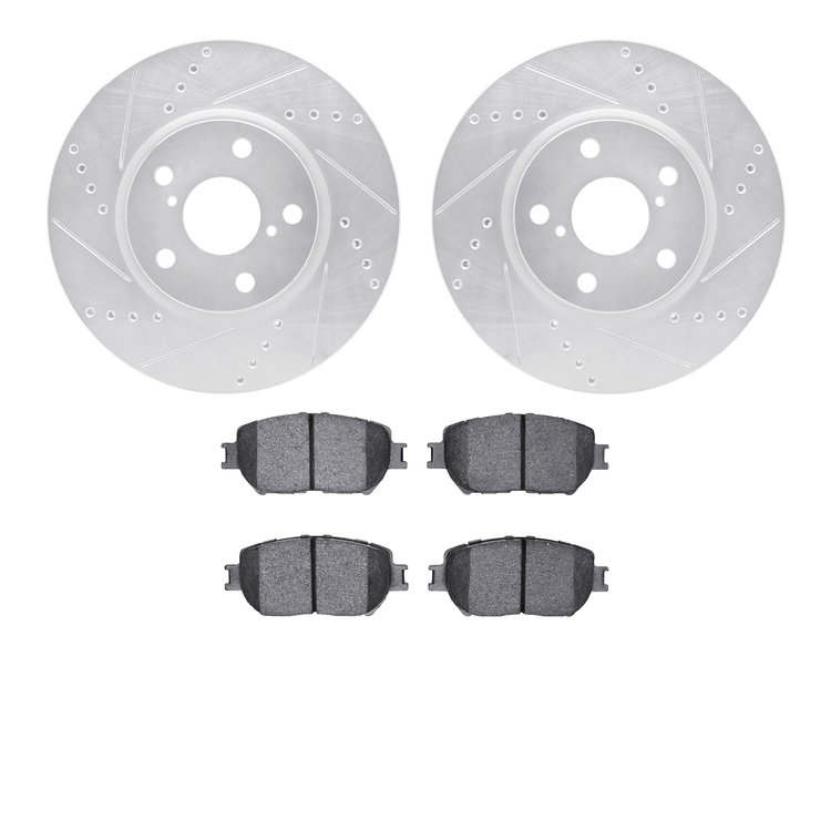 7302-75015 Drilled/Slotted Brake Rotor with 3000-Series Ceramic Brake Pads Kit [Silver], 2006-2015 Lexus/Toyota/Scion, Position: