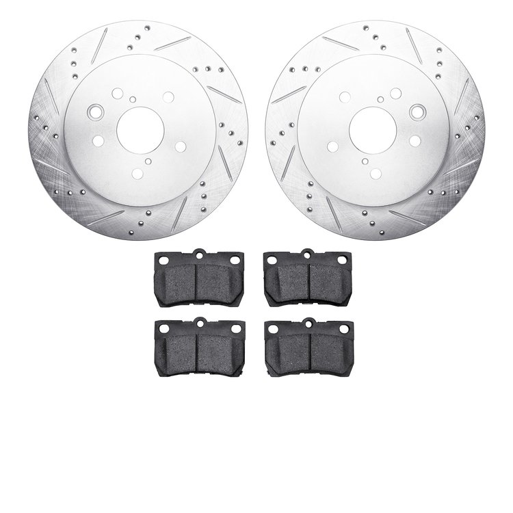 7302-75016 Drilled/Slotted Brake Rotor with 3000-Series Ceramic Brake Pads Kit [Silver], 2006-2013 Lexus/Toyota/Scion, Position:
