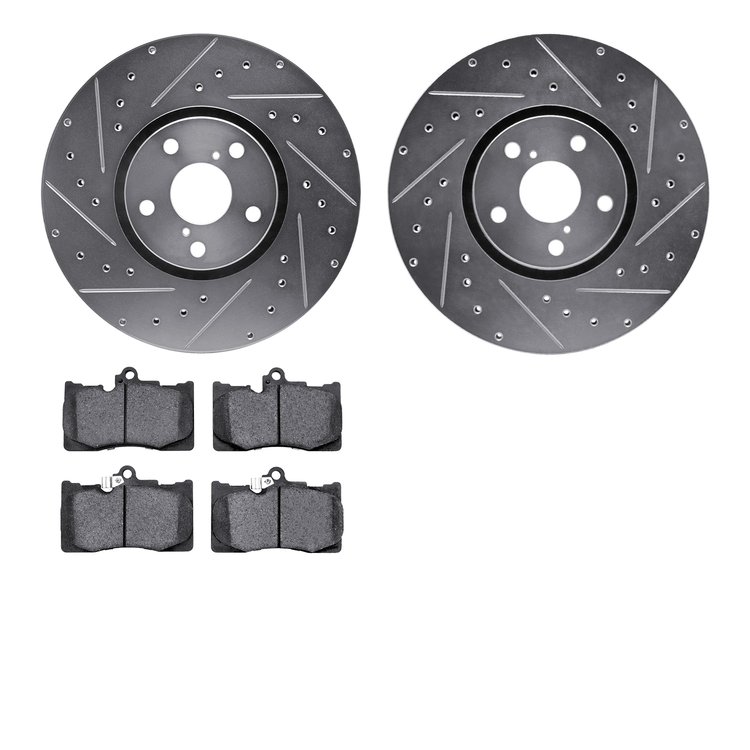 7302-75018 Drilled/Slotted Brake Rotor with 3000-Series Ceramic Brake Pads Kit [Silver], 2006-2020 Lexus/Toyota/Scion, Position: