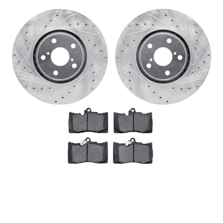 7302-75019 Drilled/Slotted Brake Rotor with 3000-Series Ceramic Brake Pads Kit [Silver], 2007-2011 Lexus/Toyota/Scion, Position: