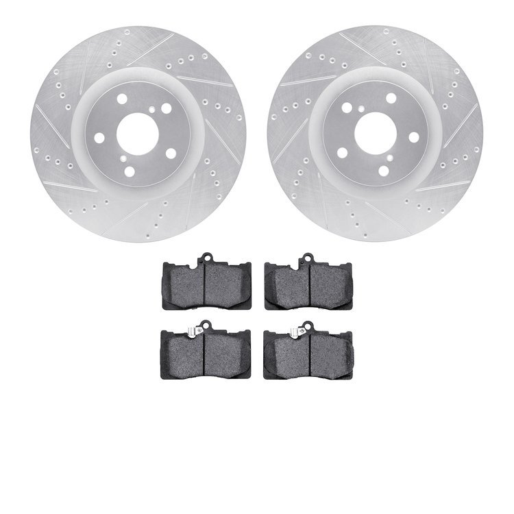 7302-75020 Drilled/Slotted Brake Rotor with 3000-Series Ceramic Brake Pads Kit [Silver], 2009-2011 Lexus/Toyota/Scion, Position: