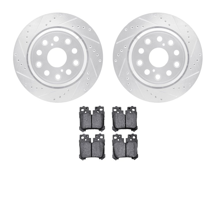 7302-75026 Drilled/Slotted Brake Rotor with 3000-Series Ceramic Brake Pads Kit [Silver], 2007-2017 Lexus/Toyota/Scion, Position: