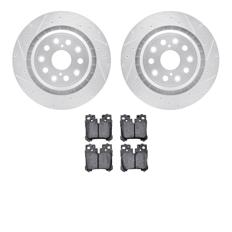 7302-75027 Drilled/Slotted Brake Rotor with 3000-Series Ceramic Brake Pads Kit [Silver], 2007-2021 Lexus/Toyota/Scion, Position: