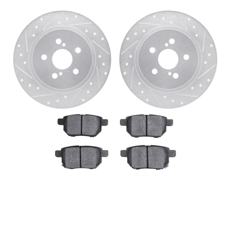 7302-75035 Drilled/Slotted Brake Rotor with 3000-Series Ceramic Brake Pads Kit [Silver], 2011-2017 Lexus/Toyota/Scion, Position: