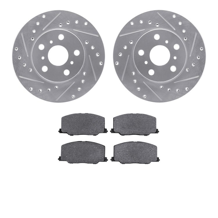7302-76003 Drilled/Slotted Brake Rotor with 3000-Series Ceramic Brake Pads Kit [Silver], 1987-1987 Lexus/Toyota/Scion, Position: