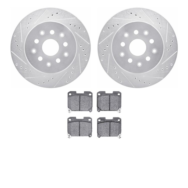 7302-76008 Drilled/Slotted Brake Rotor with 3000-Series Ceramic Brake Pads Kit [Silver], 1993-1998 Lexus/Toyota/Scion, Position: