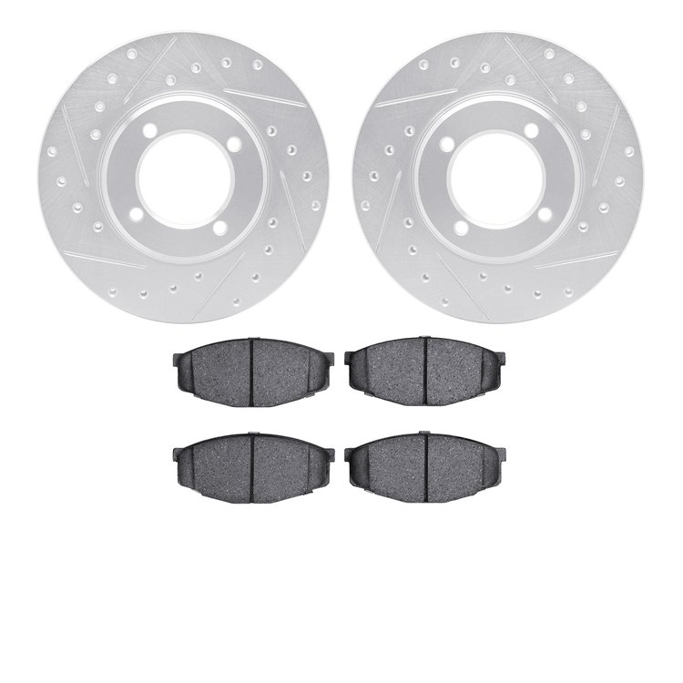 7302-76023 Drilled/Slotted Brake Rotor with 3000-Series Ceramic Brake Pads Kit [Silver], 1981-1982 Lexus/Toyota/Scion, Position: