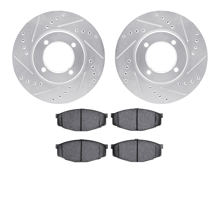 7302-76025 Drilled/Slotted Brake Rotor with 3000-Series Ceramic Brake Pads Kit [Silver], 1984-1987 Lexus/Toyota/Scion, Position: