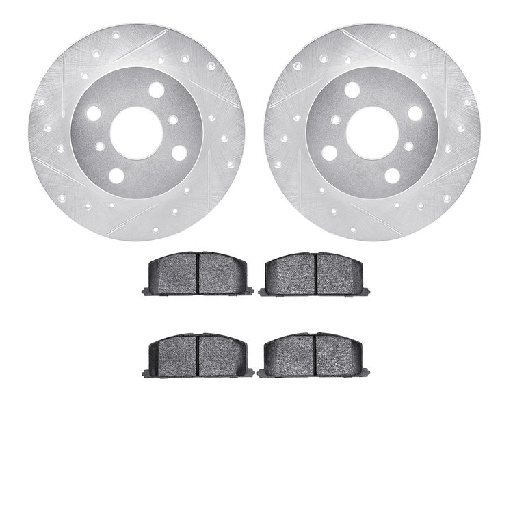 7302-76032 Drilled/Slotted Brake Rotor with 3000-Series Ceramic Brake Pads Kit [Silver], 1984-1988 Multiple Makes/Models, Positi