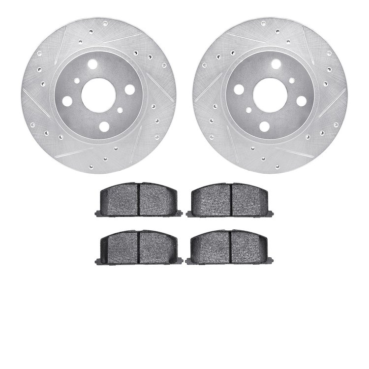 7302-76035 Drilled/Slotted Brake Rotor with 3000-Series Ceramic Brake Pads Kit [Silver], 1987-1992 Multiple Makes/Models, Positi