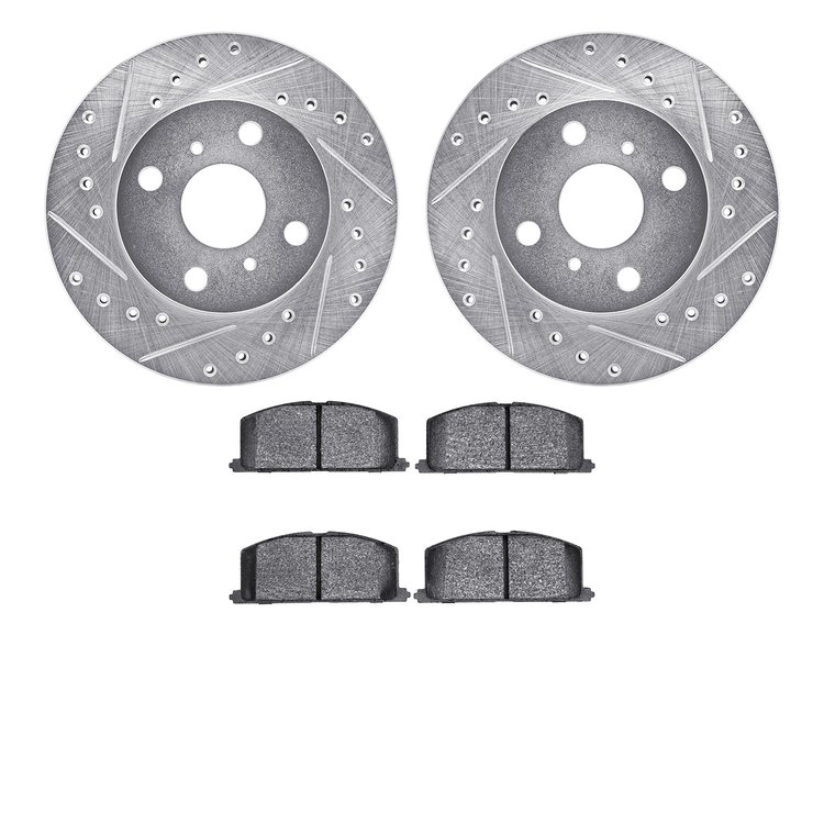 7302-76036 Drilled/Slotted Brake Rotor with 3000-Series Ceramic Brake Pads Kit [Silver], 1988-1992 Multiple Makes/Models, Positi