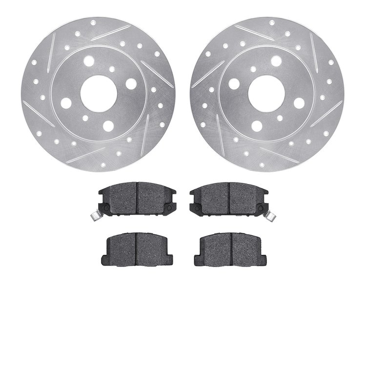 7302-76049 Drilled/Slotted Brake Rotor with 3000-Series Ceramic Brake Pads Kit [Silver], 1985-1986 Lexus/Toyota/Scion, Position: