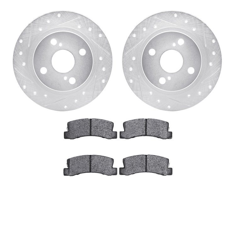 7302-76064 Drilled/Slotted Brake Rotor with 3000-Series Ceramic Brake Pads Kit [Silver], 1987-1992 Multiple Makes/Models, Positi
