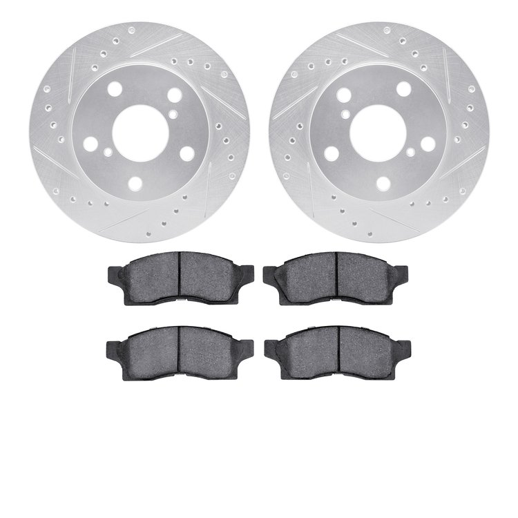 7302-76083 Drilled/Slotted Brake Rotor with 3000-Series Ceramic Brake Pads Kit [Silver], 1991-1991 Lexus/Toyota/Scion, Position: