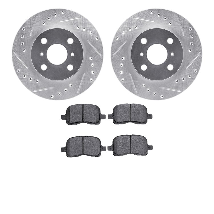 7302-76114 Drilled/Slotted Brake Rotor with 3000-Series Ceramic Brake Pads Kit [Silver], 1998-2002 Multiple Makes/Models, Positi