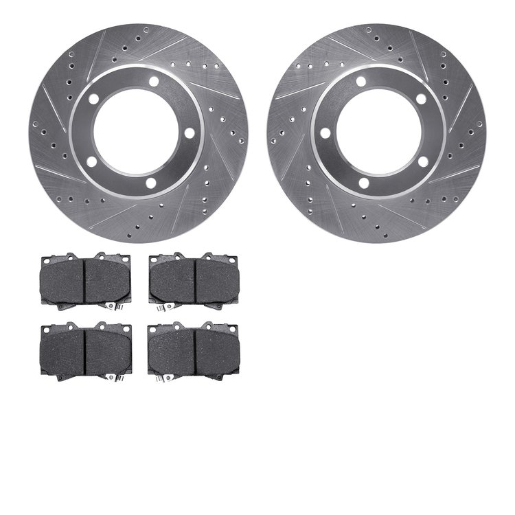 7302-76115 Drilled/Slotted Brake Rotor with 3000-Series Ceramic Brake Pads Kit [Silver], 1998-2007 Lexus/Toyota/Scion, Position: