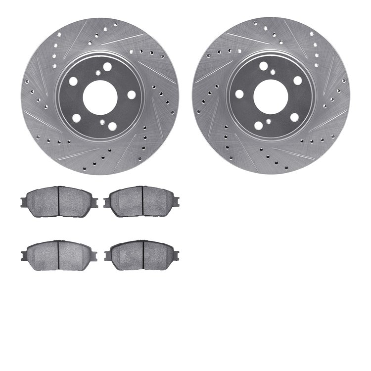 7302-76135 Drilled/Slotted Brake Rotor with 3000-Series Ceramic Brake Pads Kit [Silver], 2003-2006 Lexus/Toyota/Scion, Position: