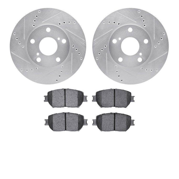 7302-76139 Drilled/Slotted Brake Rotor with 3000-Series Ceramic Brake Pads Kit [Silver], 2002-2006 Lexus/Toyota/Scion, Position: