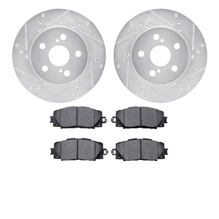 7302-76156 Drilled/Slotted Brake Rotor with 3000-Series Ceramic Brake Pads Kit [Silver], Fits Select Lexus/Toyota/Scion, Positio