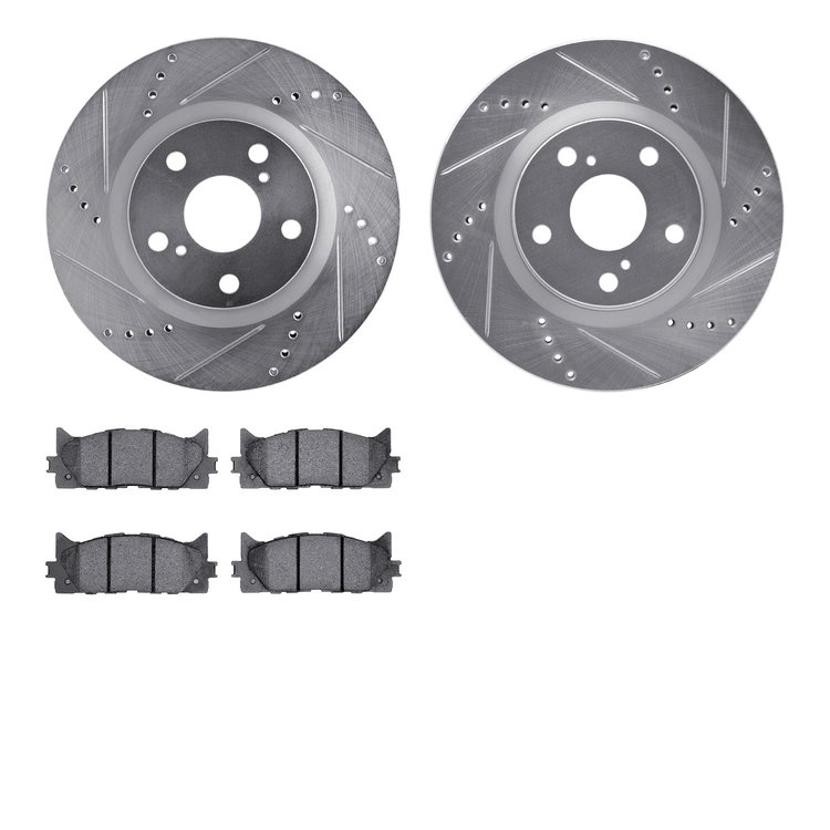 7302-76160 Drilled/Slotted Brake Rotor with 3000-Series Ceramic Brake Pads Kit [Silver], 2007-2018 Lexus/Toyota/Scion, Position: