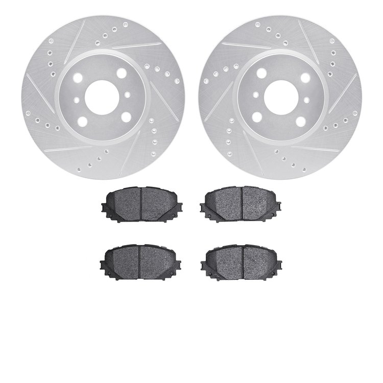 7302-76176 Drilled/Slotted Brake Rotor with 3000-Series Ceramic Brake Pads Kit [Silver], 2012-2018 Lexus/Toyota/Scion, Position:
