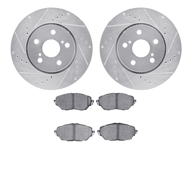 7302-76183 Drilled/Slotted Brake Rotor with 3000-Series Ceramic Brake Pads Kit [Silver], Fits Select Lexus/Toyota/Scion, Positio