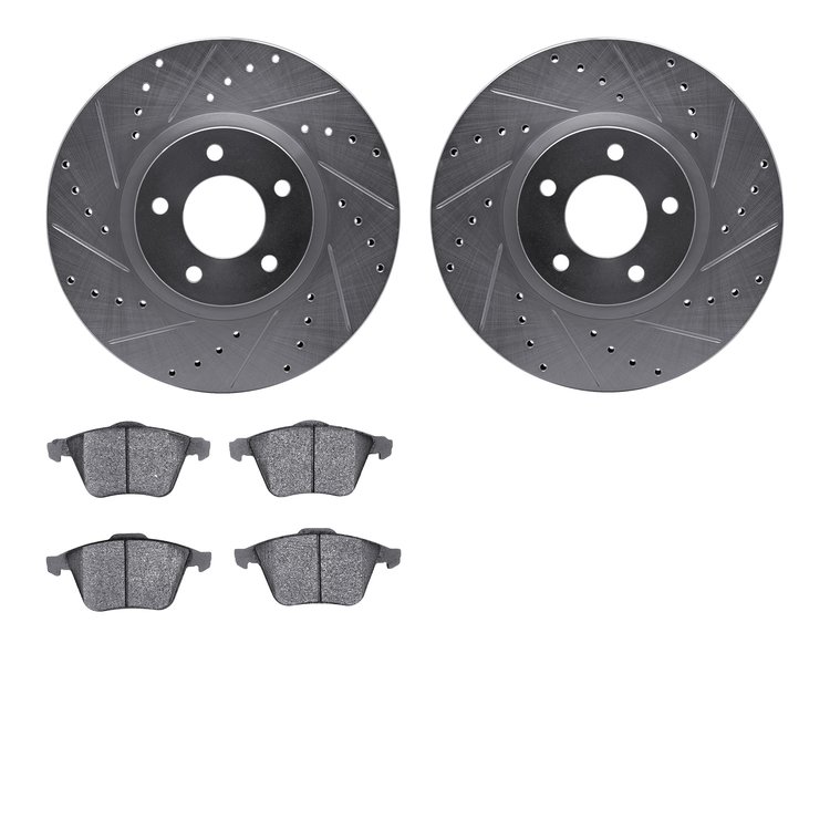 7302-80051 Drilled/Slotted Brake Rotor with 3000-Series Ceramic Brake Pads Kit [Silver], 2007-2013 Ford/Lincoln/Mercury/Mazda, P