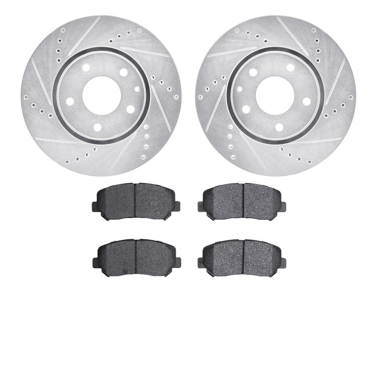 7302-80074 Drilled/Slotted Brake Rotor with 3000-Series Ceramic Brake Pads Kit [Silver], Fits Select Ford/Lincoln/Mercury/Mazda,