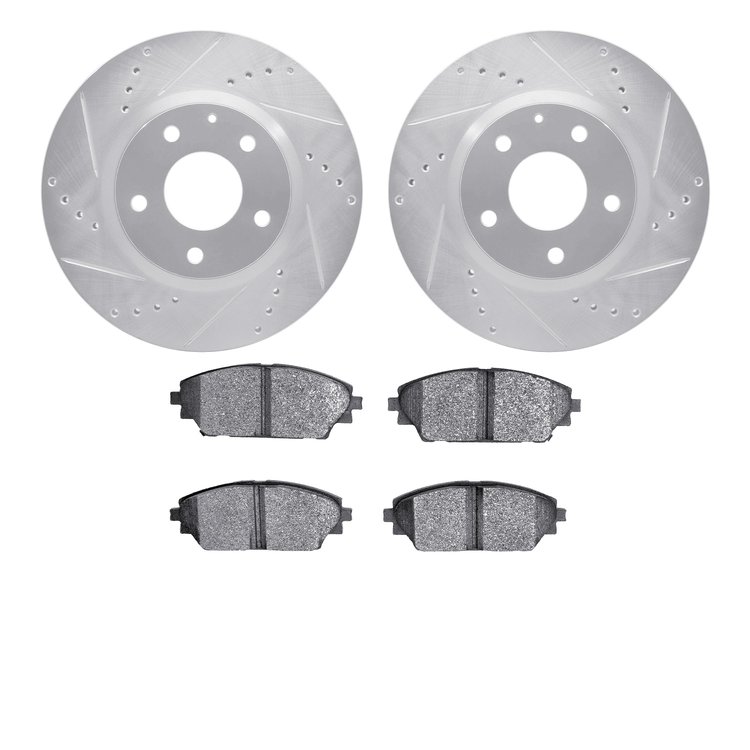 7302-80080 Drilled/Slotted Brake Rotor with 3000-Series Ceramic Brake Pads Kit [Silver], Fits Select Ford/Lincoln/Mercury/Mazda,