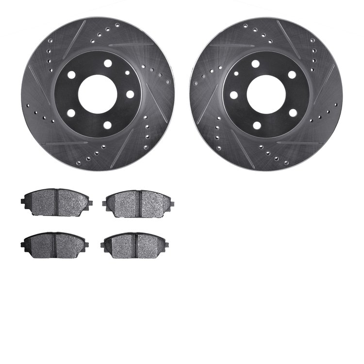 7302-80081 Drilled/Slotted Brake Rotor with 3000-Series Ceramic Brake Pads Kit [Silver], Fits Select Ford/Lincoln/Mercury/Mazda,