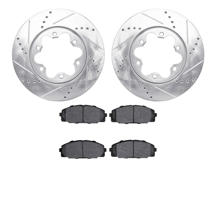 7302-92021 Drilled/Slotted Brake Rotor with 3000-Series Ceramic Brake Pads Kit [Silver], 2006-2019 Lexus/Toyota/Scion, Position: