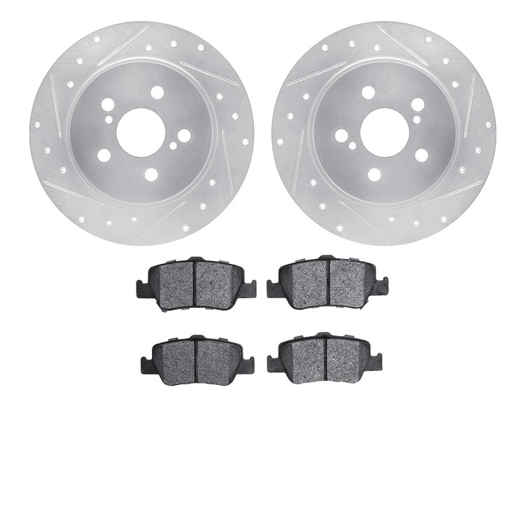 7302-92041 Drilled/Slotted Brake Rotor with 3000-Series Ceramic Brake Pads Kit [Silver], 2009-2015 Lexus/Toyota/Scion, Position: