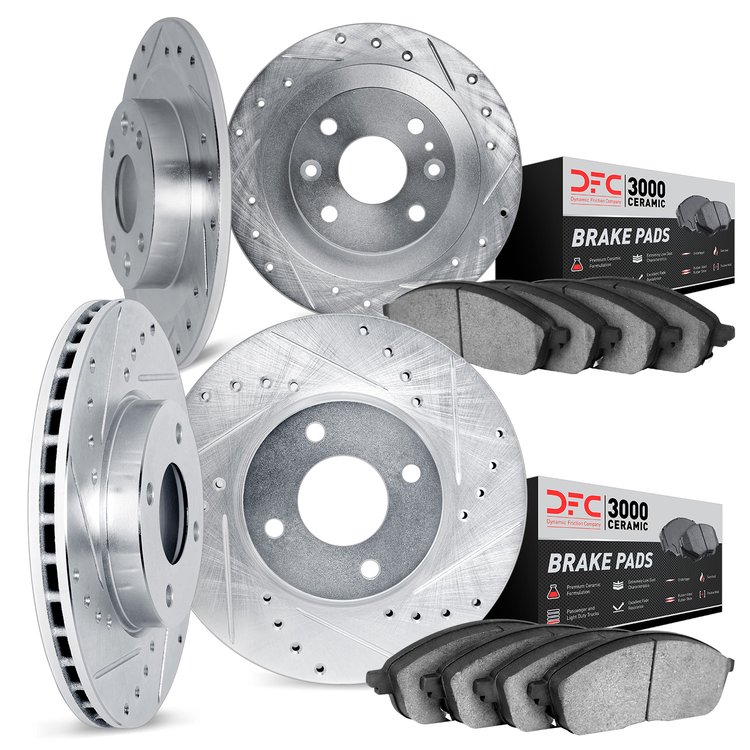 7304-01003 Drilled/Slotted Brake Rotor with 3000-Series Ceramic Brake Pads Kit [Silver], 2004-2007 Multiple Makes/Models, Positi