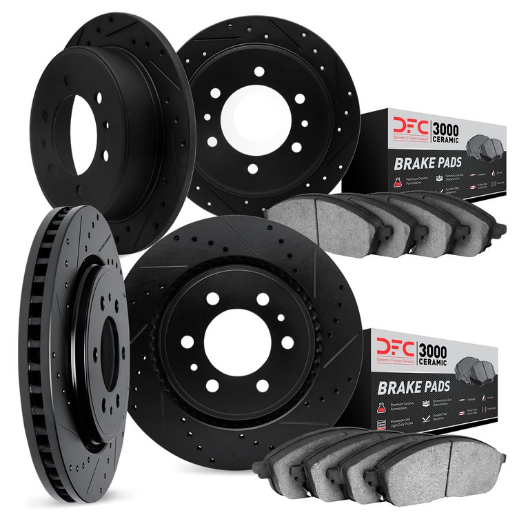 7304-72021 Drilled/Slotted Brake Rotor with 3000-Series Ceramic Brake Pads Kit [Silver], 1990-2000 Mitsubishi, Position: Front a