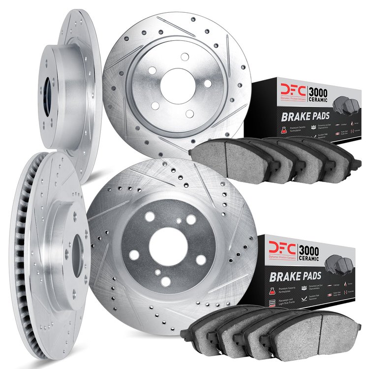 7304-74009 Drilled/Slotted Brake Rotor with 3000-Series Ceramic Brake Pads Kit [Silver], 2015-2021 Multiple Makes/Models, Positi