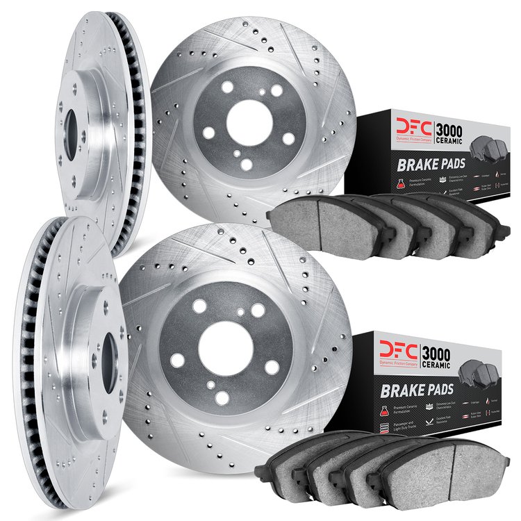 7304-74046 Drilled/Slotted Brake Rotor with 3000-Series Ceramic Brake Pads Kit [Silver], 2011-2018 Multiple Makes/Models, Positi