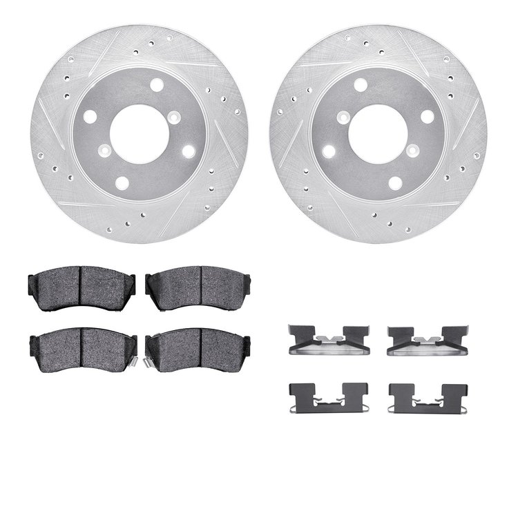7312-01003 Drilled/Slotted Brake Rotor with 3000-Series Ceramic Brake Pads Kit & Hardware [Silver], 1991-1994 Suzuki, Position: 