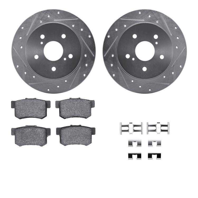 7312-01004 Drilled/Slotted Brake Rotor with 3000-Series Ceramic Brake Pads Kit & Hardware [Silver], 2007-2014 Suzuki, Position: 