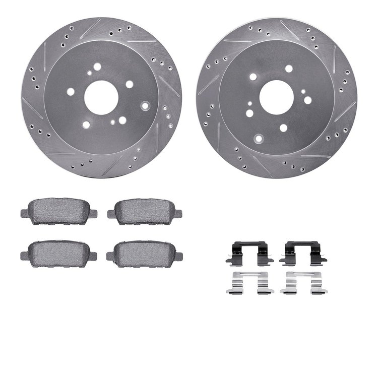 7312-01012 Drilled/Slotted Brake Rotor with 3000-Series Ceramic Brake Pads Kit & Hardware [Silver], 2009-2017 Suzuki, Position: 