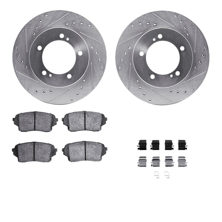 7312-01017 Drilled/Slotted Brake Rotor with 3000-Series Ceramic Brake Pads Kit & Hardware [Silver], 2004-2006 Suzuki, Position: 