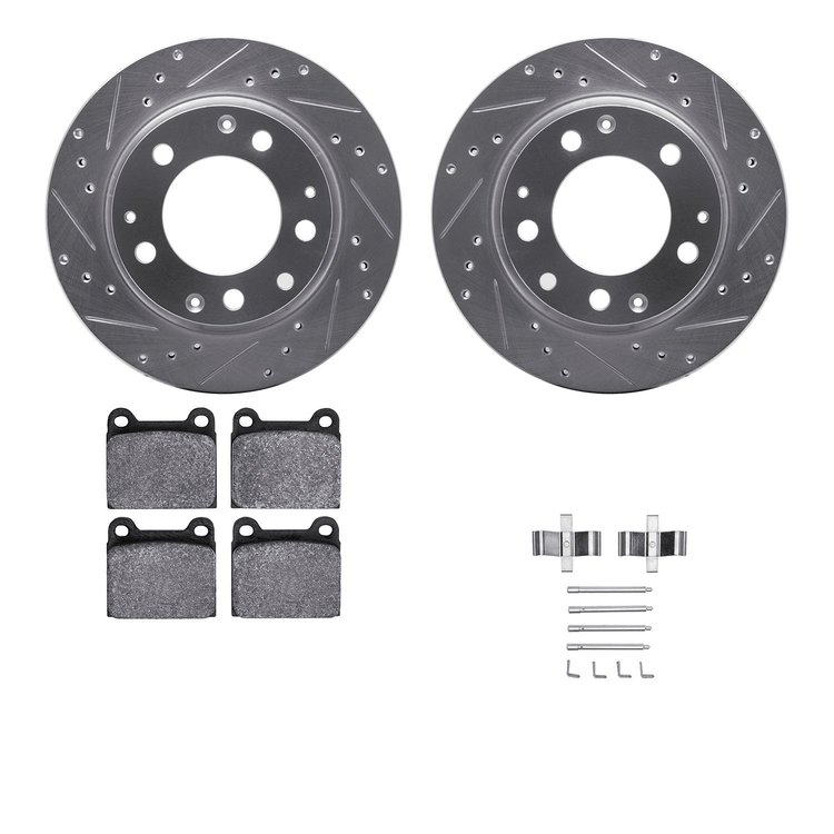 7312-02002 Drilled/Slotted Brake Rotor with 3000-Series Ceramic Brake Pads Kit & Hardware [Silver], 1969-1983 Porsche, Position: