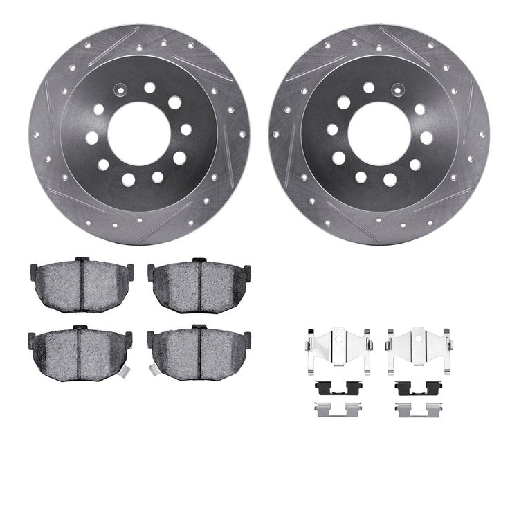 7312-03005 Drilled/Slotted Brake Rotor with 3000-Series Ceramic Brake Pads Kit & Hardware [Silver], 2007-2008 Kia/Hyundai/Genesi