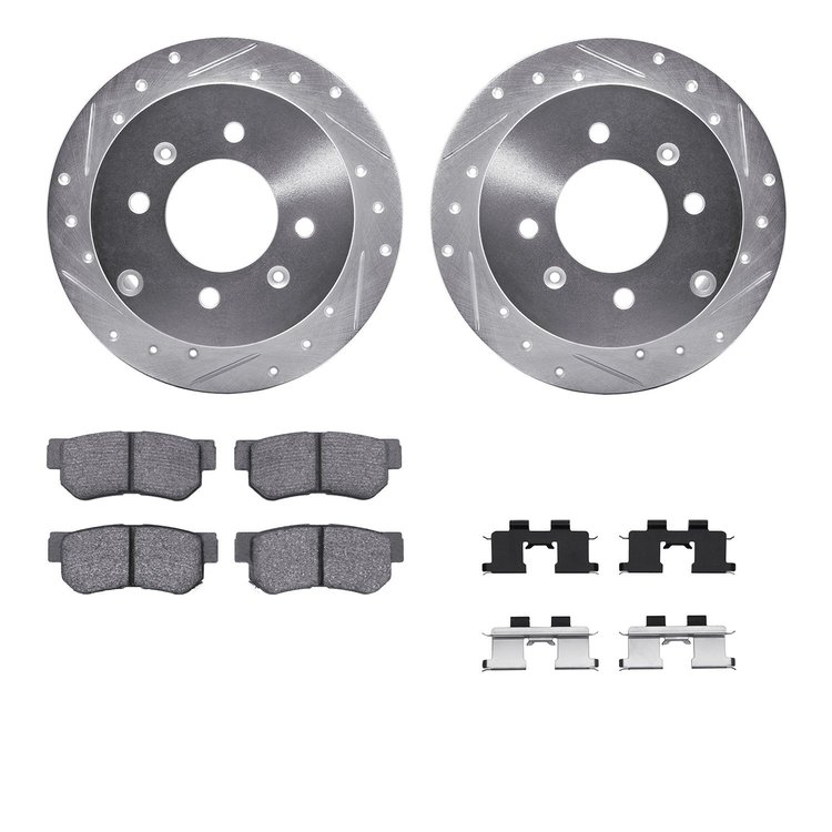 7312-03016 Drilled/Slotted Brake Rotor with 3000-Series Ceramic Brake Pads Kit & Hardware [Silver], 1999-2006 Kia/Hyundai/Genesi