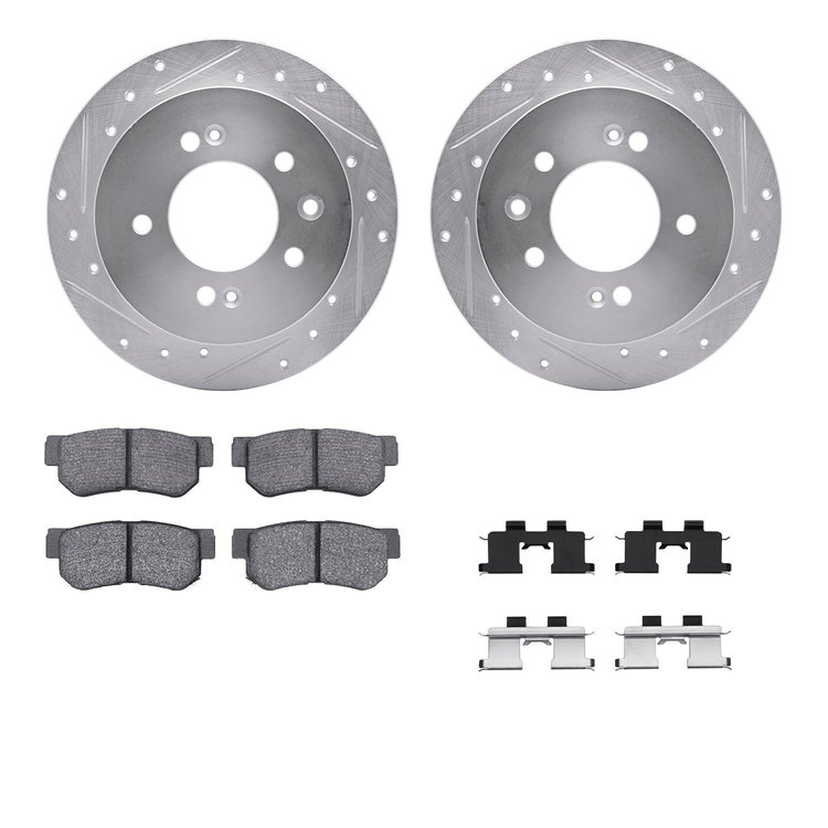 7312-03020 Drilled/Slotted Brake Rotor with 3000-Series Ceramic Brake Pads Kit & Hardware [Silver], 2007-2009 Kia/Hyundai/Genesi