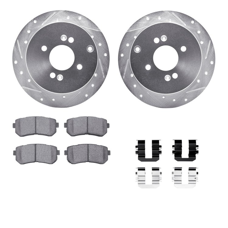 7312-03036 Drilled/Slotted Brake Rotor with 3000-Series Ceramic Brake Pads Kit & Hardware [Silver], 2006-2012 Multiple Makes/Mod