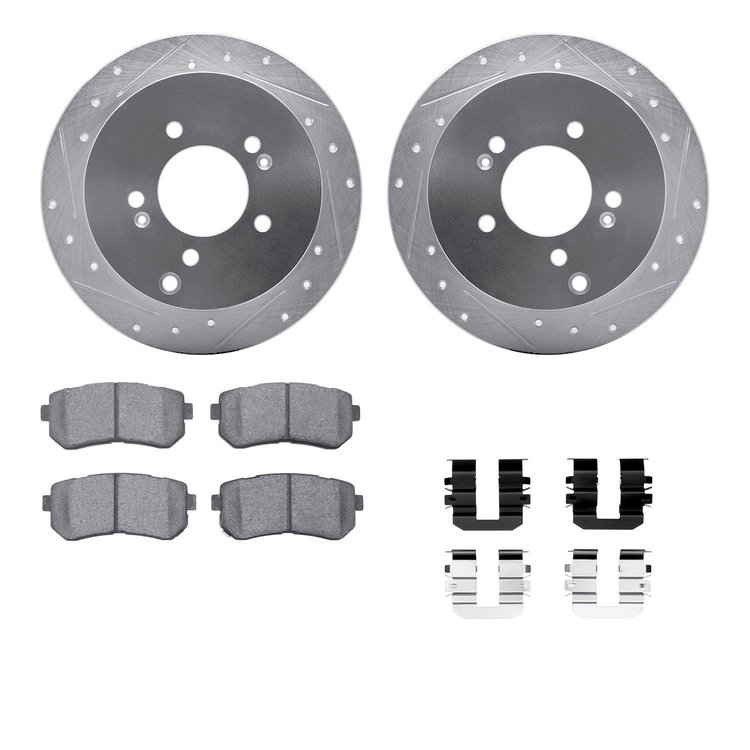 7312-03039 Drilled/Slotted Brake Rotor with 3000-Series Ceramic Brake Pads Kit & Hardware [Silver], 2010-2016 Kia/Hyundai/Genesi