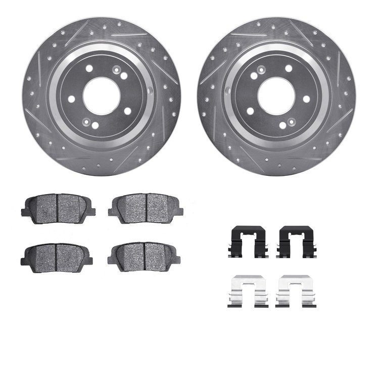7312-03087 Drilled/Slotted Brake Rotor with 3000-Series Ceramic Brake Pads Kit & Hardware [Silver], 2010-2016 Kia/Hyundai/Genesi